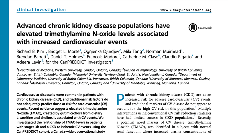 Advanced chronic kidney disease populations have elevated trimethylamine N-oxide levels associated with increased cardiovascular events