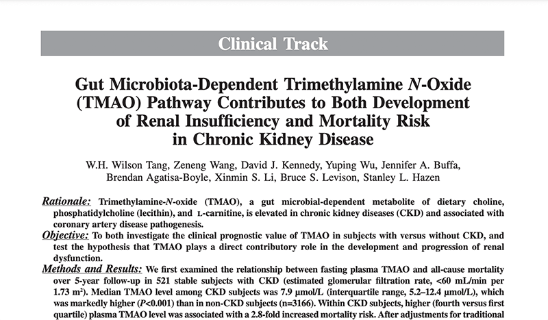 Gut Microbiota-Dependent Trimethylamine N-Oxide (TMAO) Pathway Contributes to Both Development of Renal Insufficiency and Mortality Risk in Chronic Kidney Disease